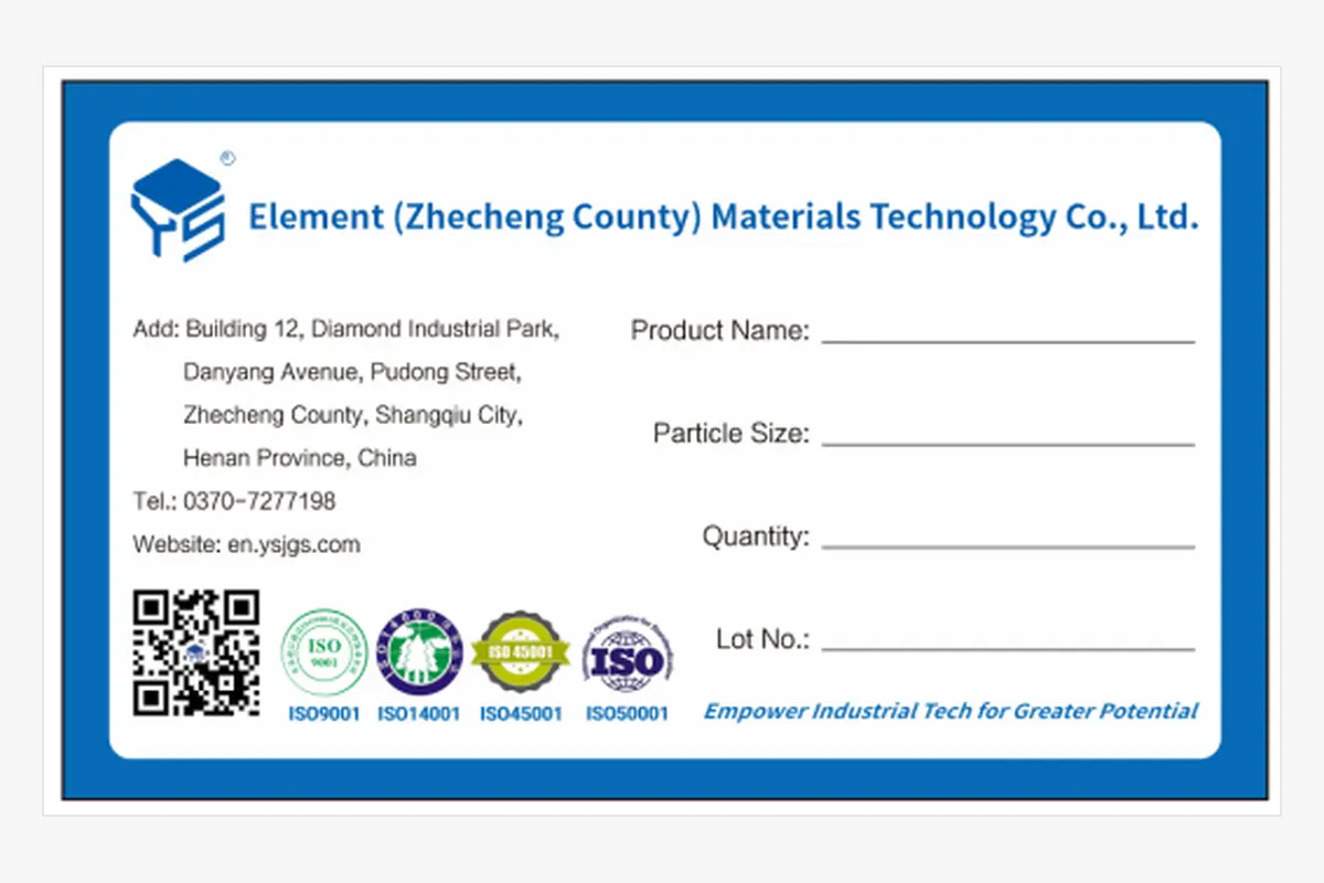 Industrial diamond product package label showing product name, particle size, quantity, and lot number fields